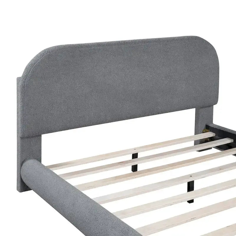 Lit plate-forme capitonné taille double en tissu épais molletonné