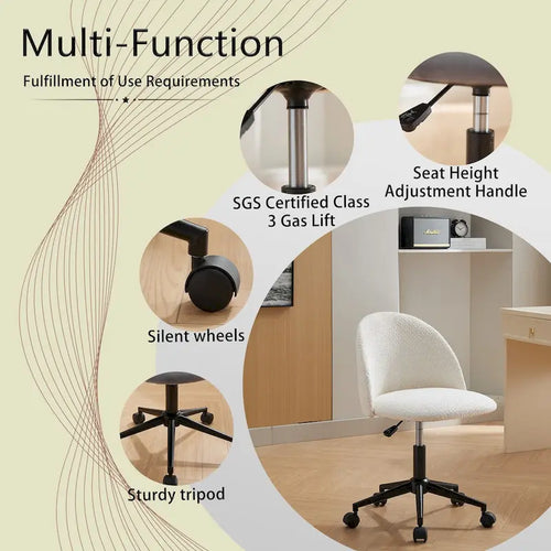 Chaise de bureau Boucle, Chaise d'ordinateur pivotante réglable à dossier moyen avec pieds noirs, Chaise de bureau rembourrée avec roulettes