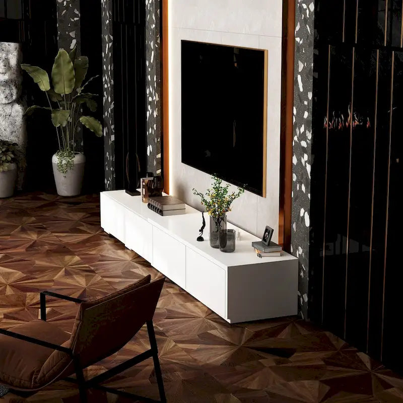 Meuble TV contemporain – Meuble de rangement, Meuble média blanc